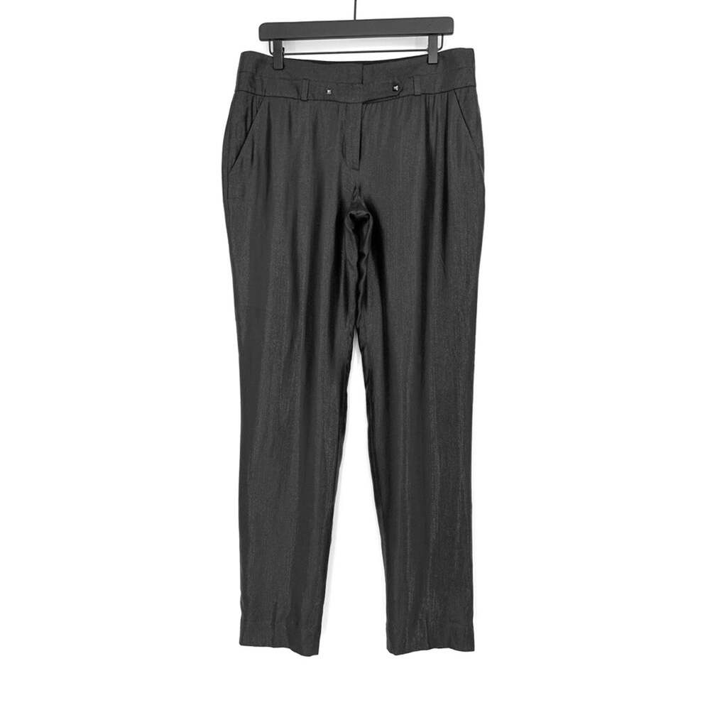 LEIFSDOTTIR Shiny Straight Slim Leg Trouser Pant Metallic Grey 10